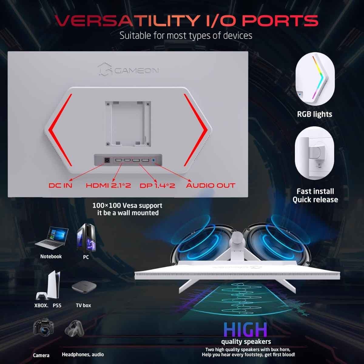 جيم أون شاشة ألعاب QHD بحجم 27" 240Hz Fast IPS سلسلة Arctic Pro بيضاء موديل GOA27QHD240IPS