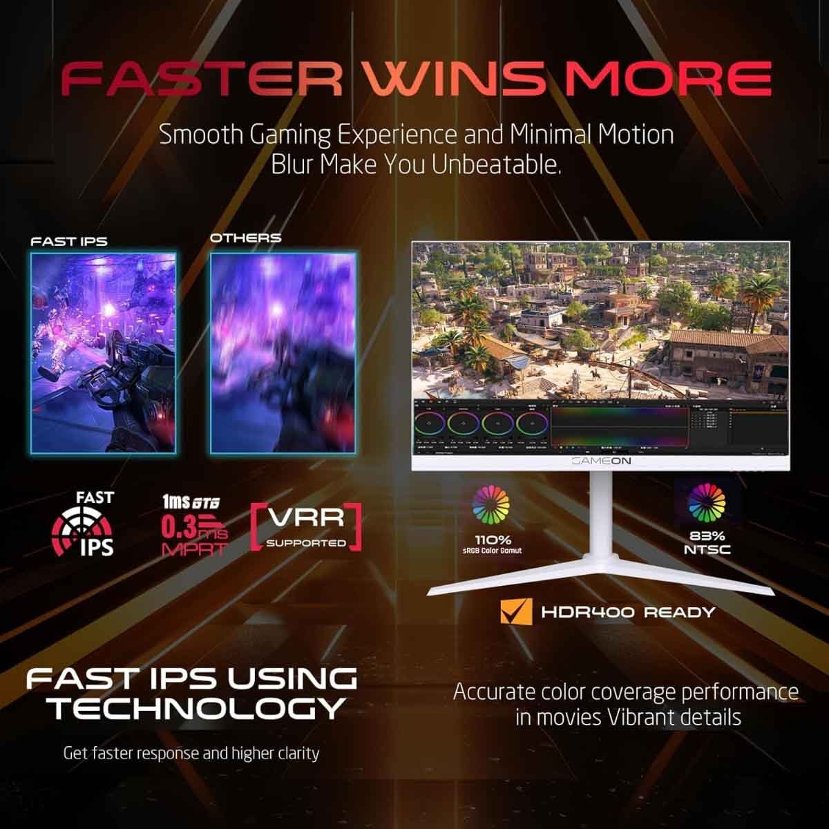 جيم أون شاشة ألعاب QHD بحجم 27" 240Hz Fast IPS سلسلة Arctic Pro بيضاء موديل GOA27QHD240IPS