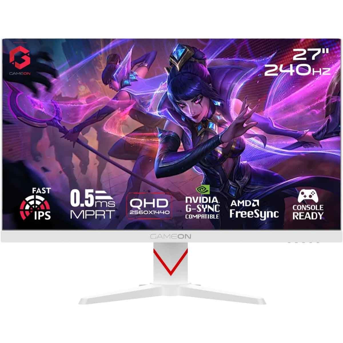 Game On White 27" GOAD27QHD240IPS Dominator Series QHD 240Hz Fast IPS Gaming Monitor