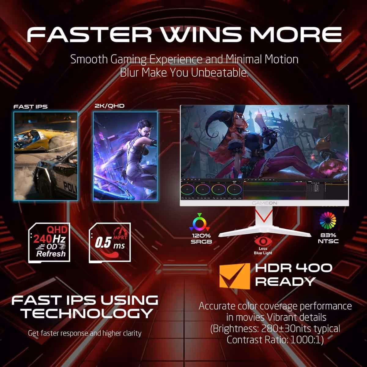 Game On 27" GOMD27QHD240IPS Dominator Series QHD 240Hz Fast IPS Gaming Monitor