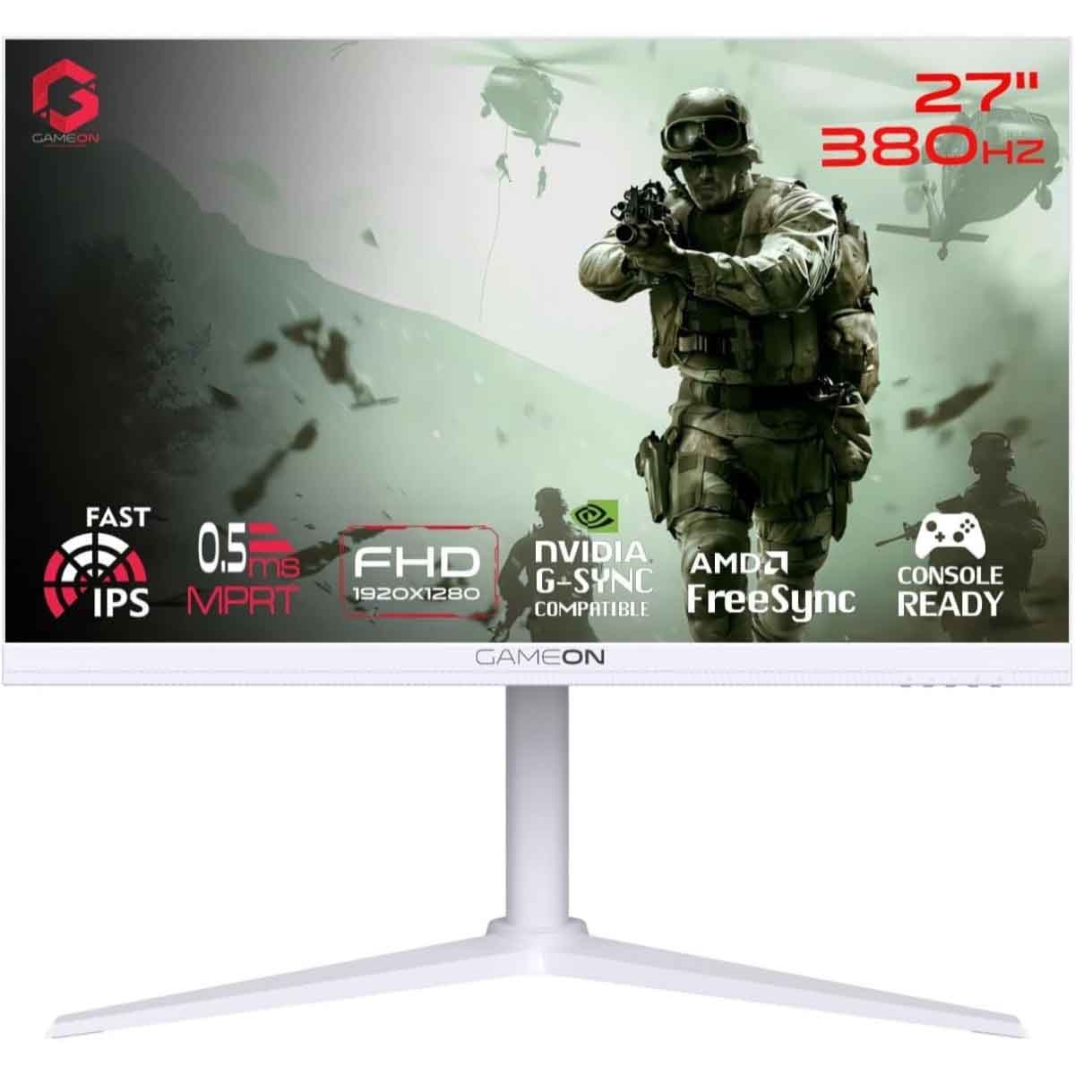 جيم أون شاشة ألعاب FHD بحجم 27" 380Hz Fast IPS سلسلة Arctic Pro بيضاء موديل GOAP27FHD380IPS