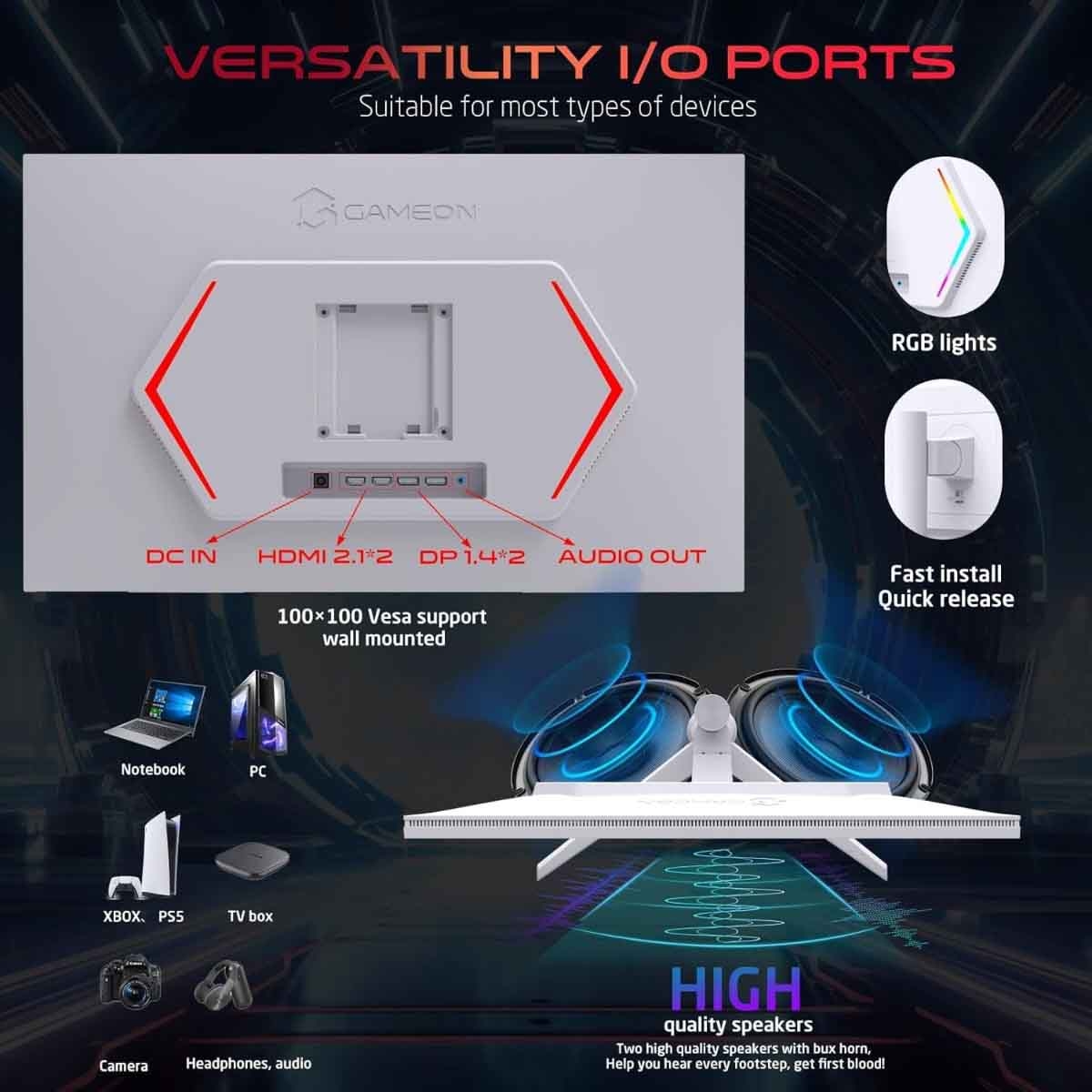 جيم أون شاشة ألعاب QHD بحجم 27" 380Hz Fast IPS سلسلة Arctic Pro بيضاء موديل GOAP27QHD380IPS