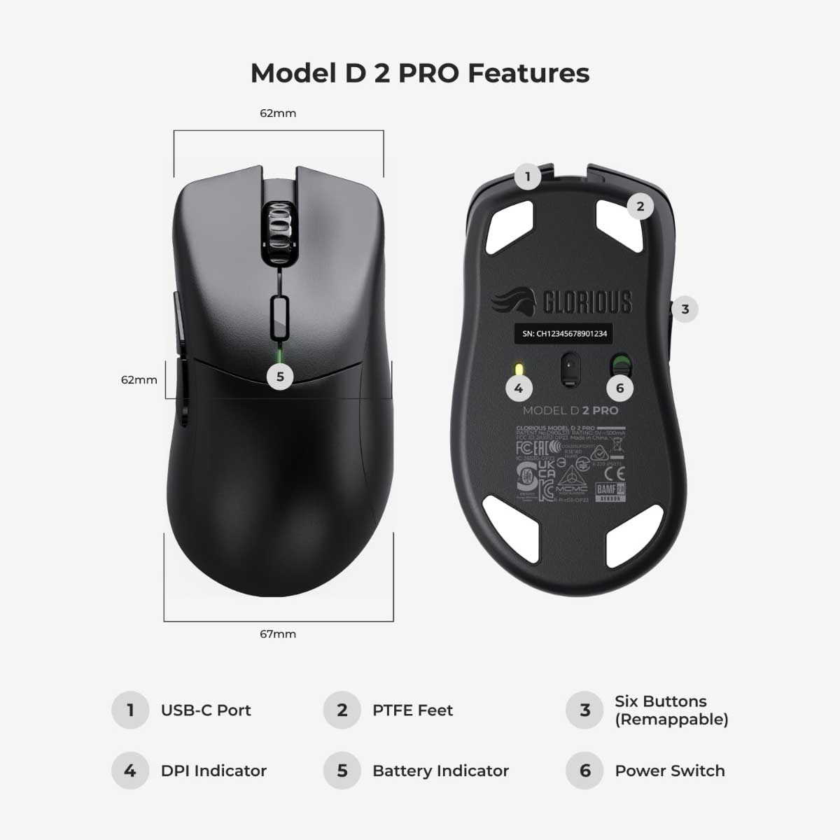 ماوس الألعاب التنافسي اللاسلكي Glorious Black Model D 2 PRO بتردد 1 كيلو هرتز