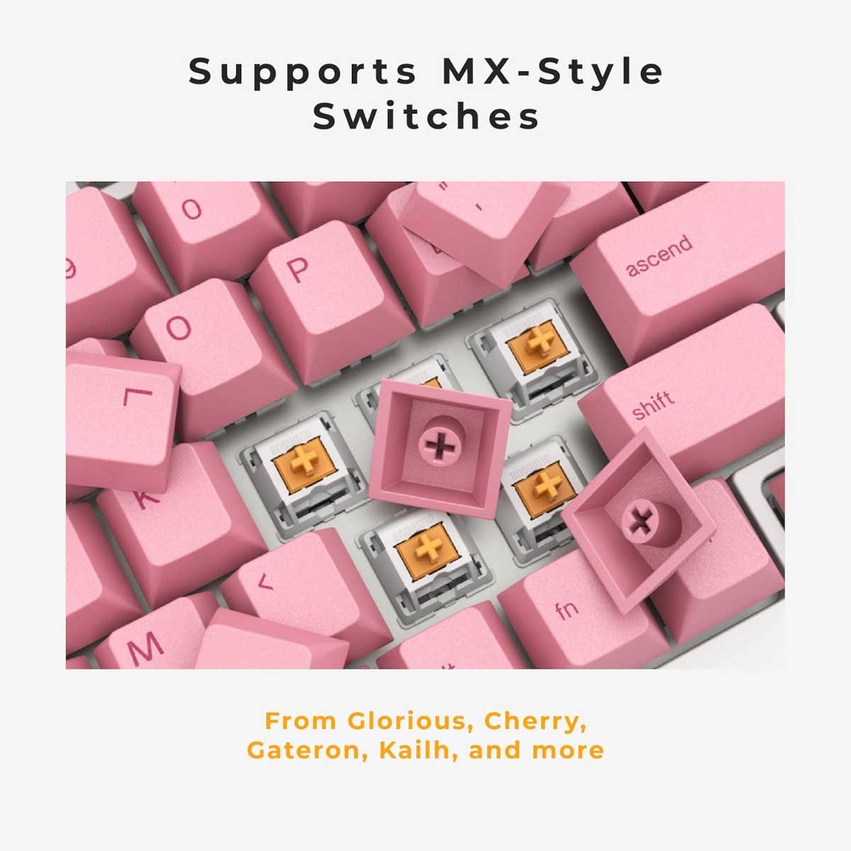 أغطية مفاتيح ألعاب ميكانيكية من نوع Glorious Pink Grapefruit GPBT Forge