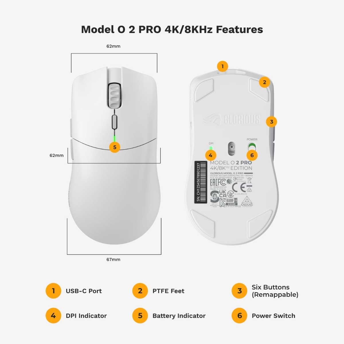 ماوس الألعاب اللاسلكي Glorious White Model O 2 PRO بدقة 4K/8K