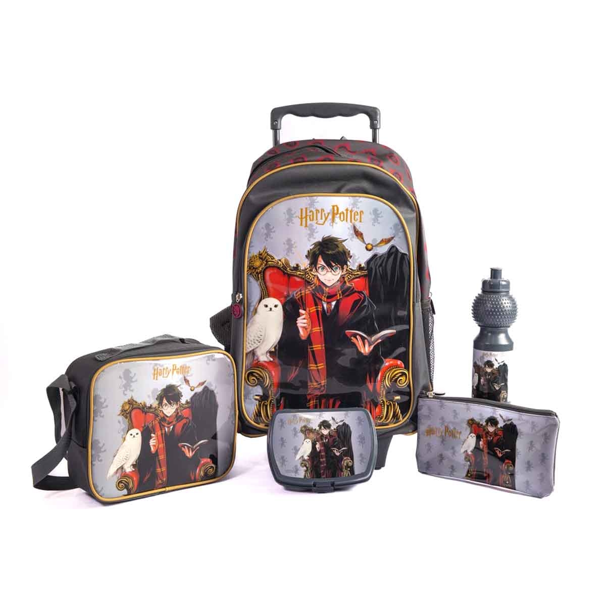 Harry Potter 18" Trolley Bag Set with Lunch Bag, Pencil Case, Water Bottle & Lunch Box Unisex, 5-7 Years