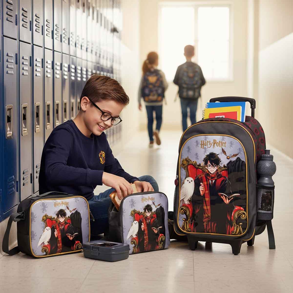 Harry Potter 18" Trolley Bag Set with Lunch Bag, Pencil Case, Water Bottle & Lunch Box Unisex, 5-7 Years