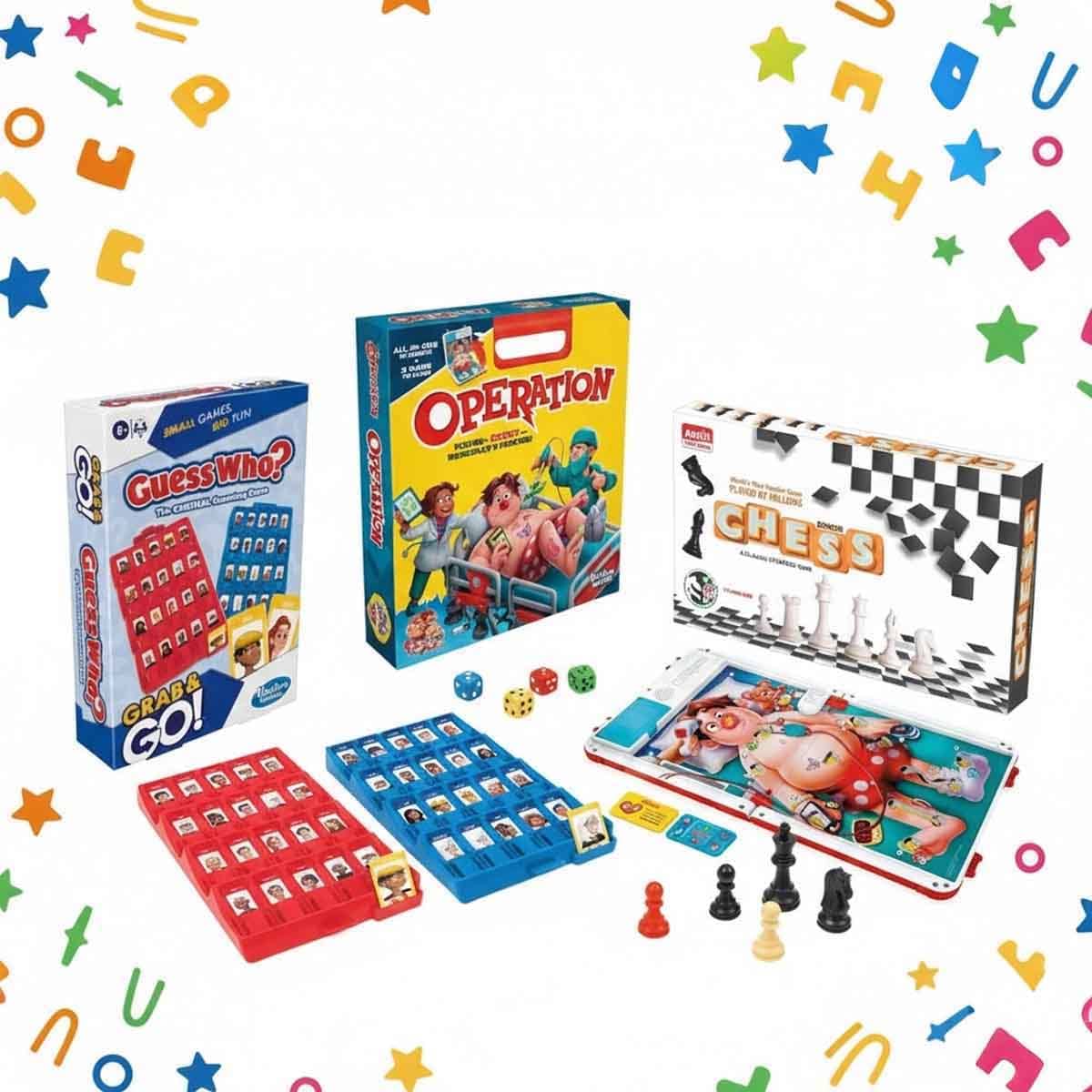 Hasbro Guess Who? & Operation Board Game with Ankit Toys Chess Bundle Pack Unisex, 5-7 Years