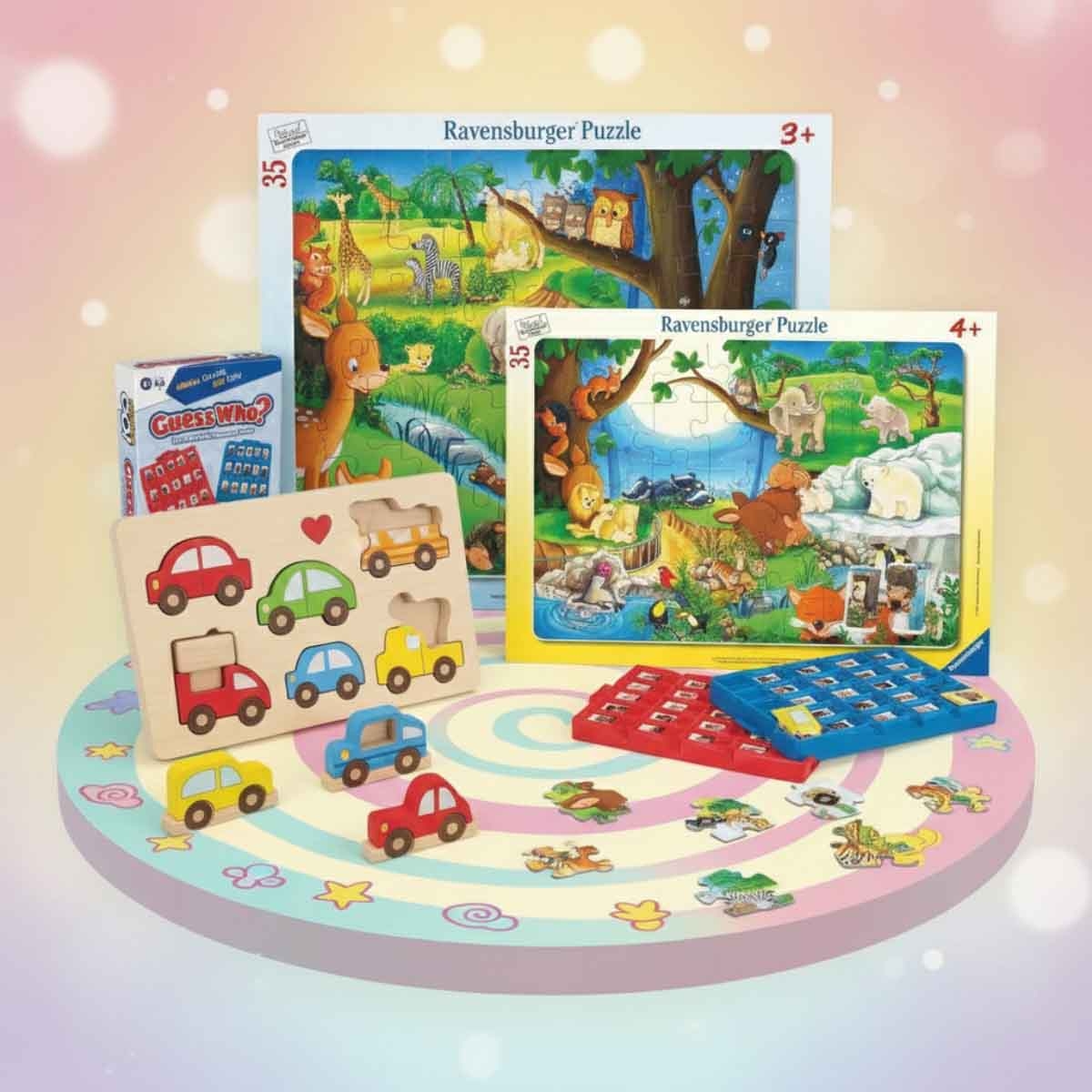 Hasbro Guess Who? Game with Melissa & Doug Puzzle & Ravensburger Animals Puzzles Bundle Set Unisex, 5-7 Years