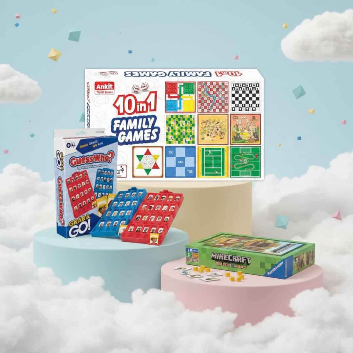 Hasbro Guess Who? Grab & Go! with Ravensburger Minecraft Expansion & Ankit Toys Family Board Game Bundle Unisex, 5-7 Years