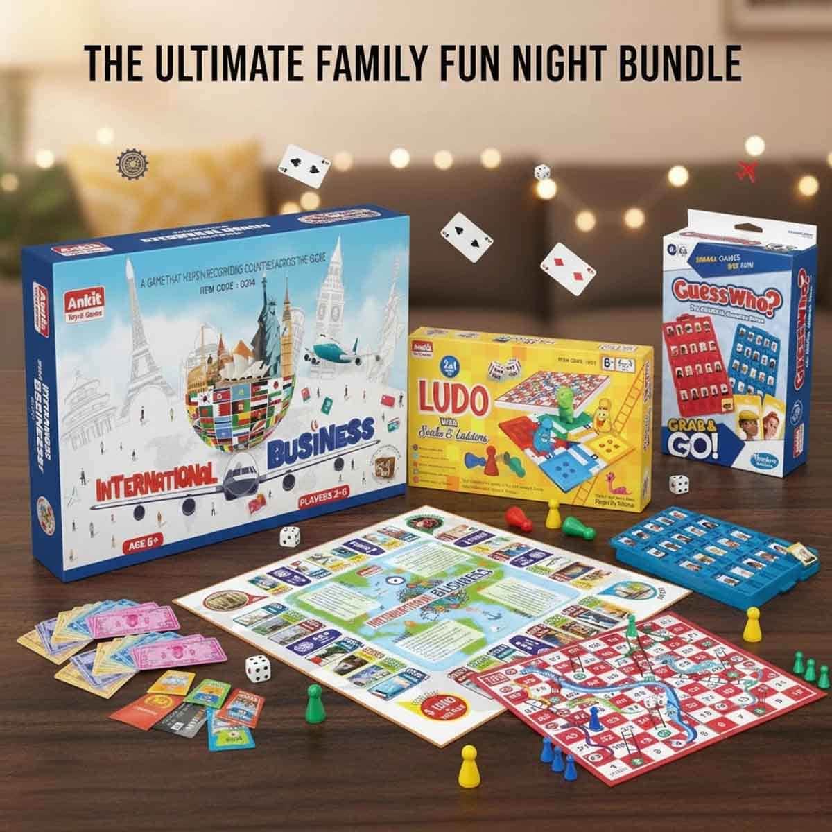 Hasbro Guess Who? with Ankit Toys 2-in-1 Ludo & International Business Board Game Bundle Pack Unisex, 5-7 Years
