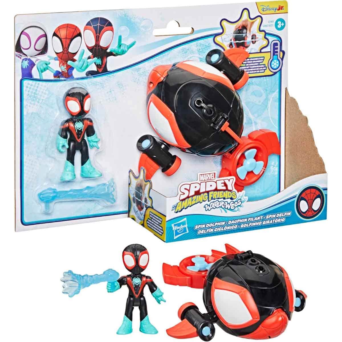 Hasbro Marvel Spidey & His Super Friends Waterwebs Spin Dolphin Vehicle Playset Unisex, 3-4 Years