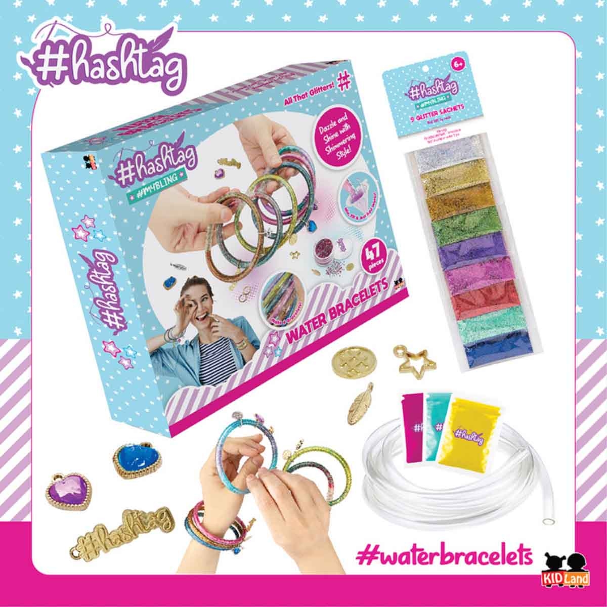 هاشتاغ طقم حِرف لصنع أساور مائية للبنات، 5-7 سنوات
