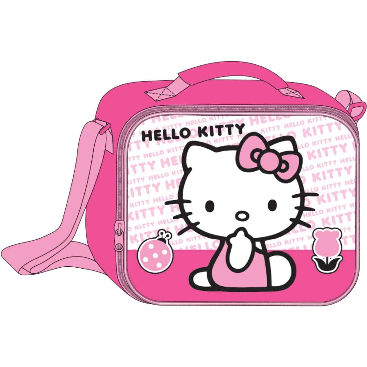 هيلو كيتي مجموعة حقيبة ترولي 5 في 1 مقاس 14 انش مع صندوق غداء وزجاجة ماء ومقلمة وحقيبة غداء