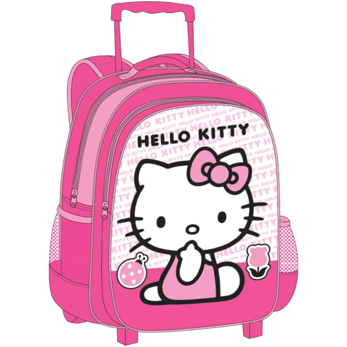 هيلو كيتي مجموعة حقيبة ترولي 5 في 1 مقاس 14 انش مع صندوق غداء وزجاجة ماء ومقلمة وحقيبة غداء