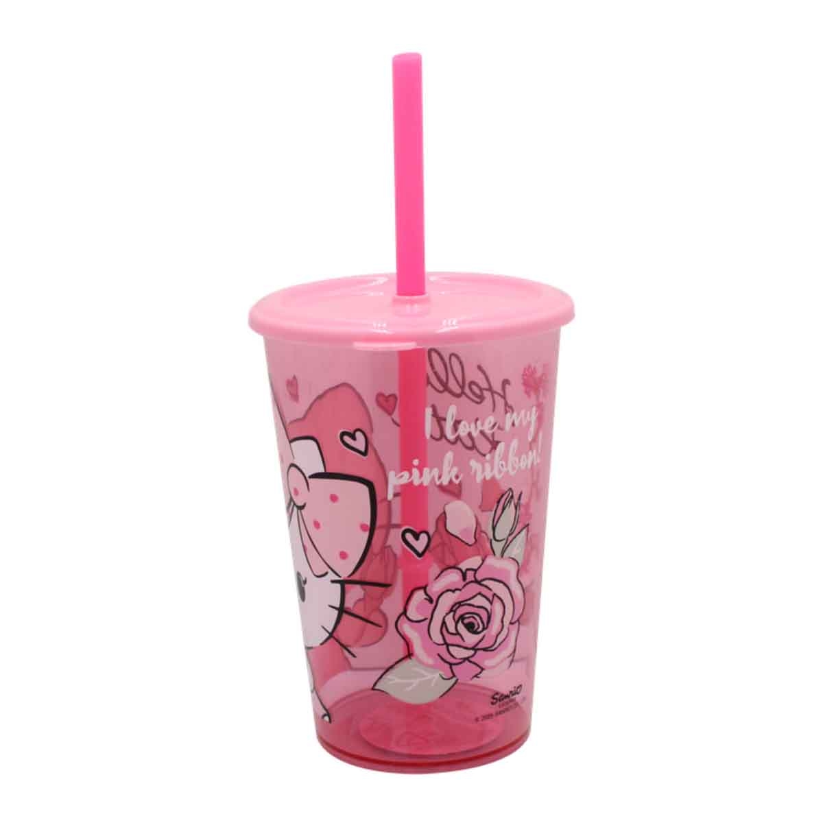 هيلو كيتي كوب شفاف وردي لطيف مع شفاطة