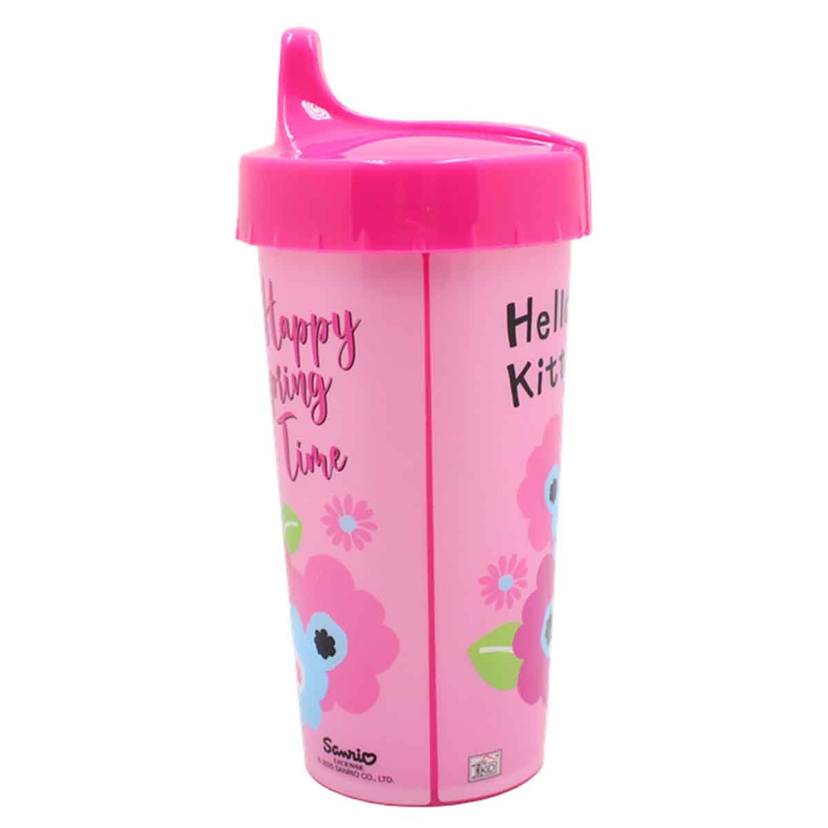 هيلو كيتي كوب شرب وردي قابل لإعادة الاستخدام مع شفاطة