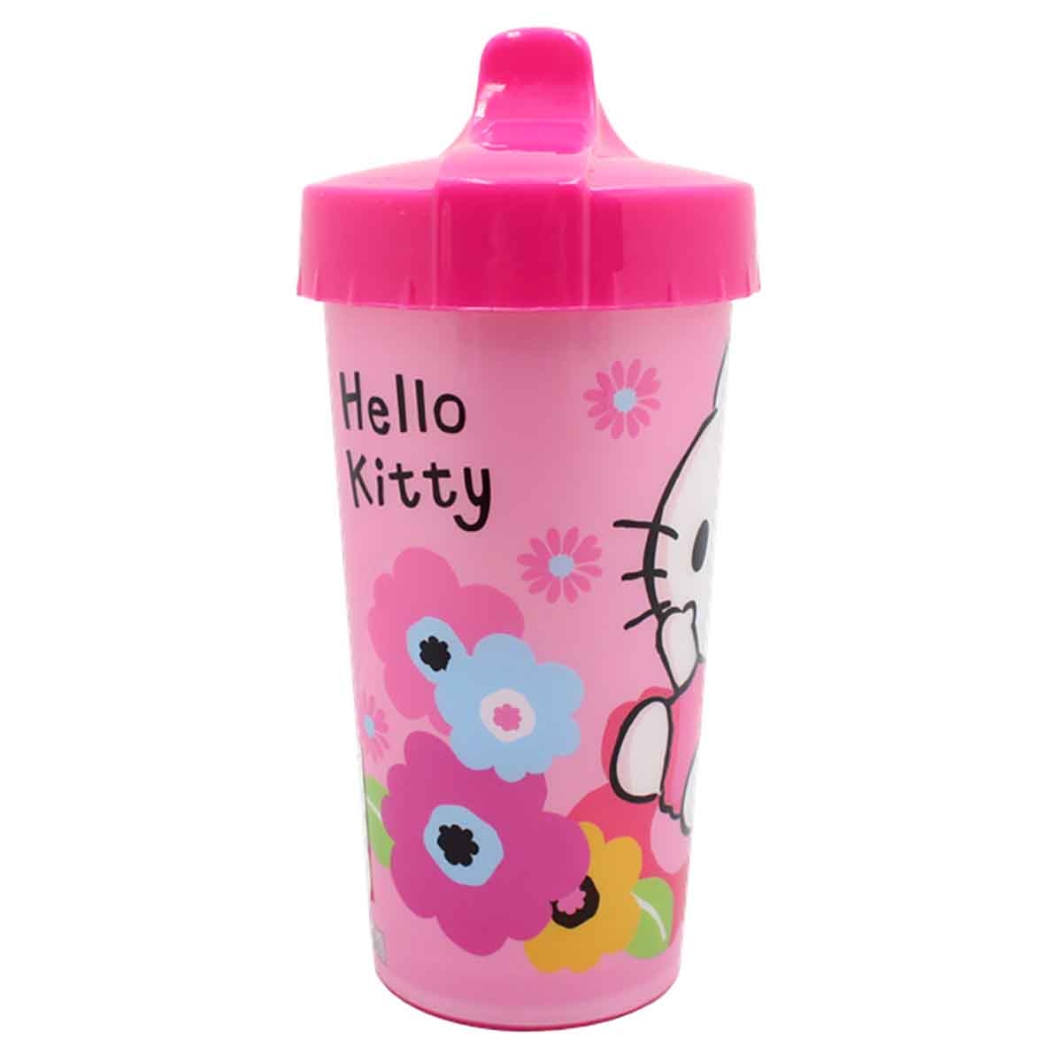 هيلو كيتي كوب شرب وردي قابل لإعادة الاستخدام مع شفاطة