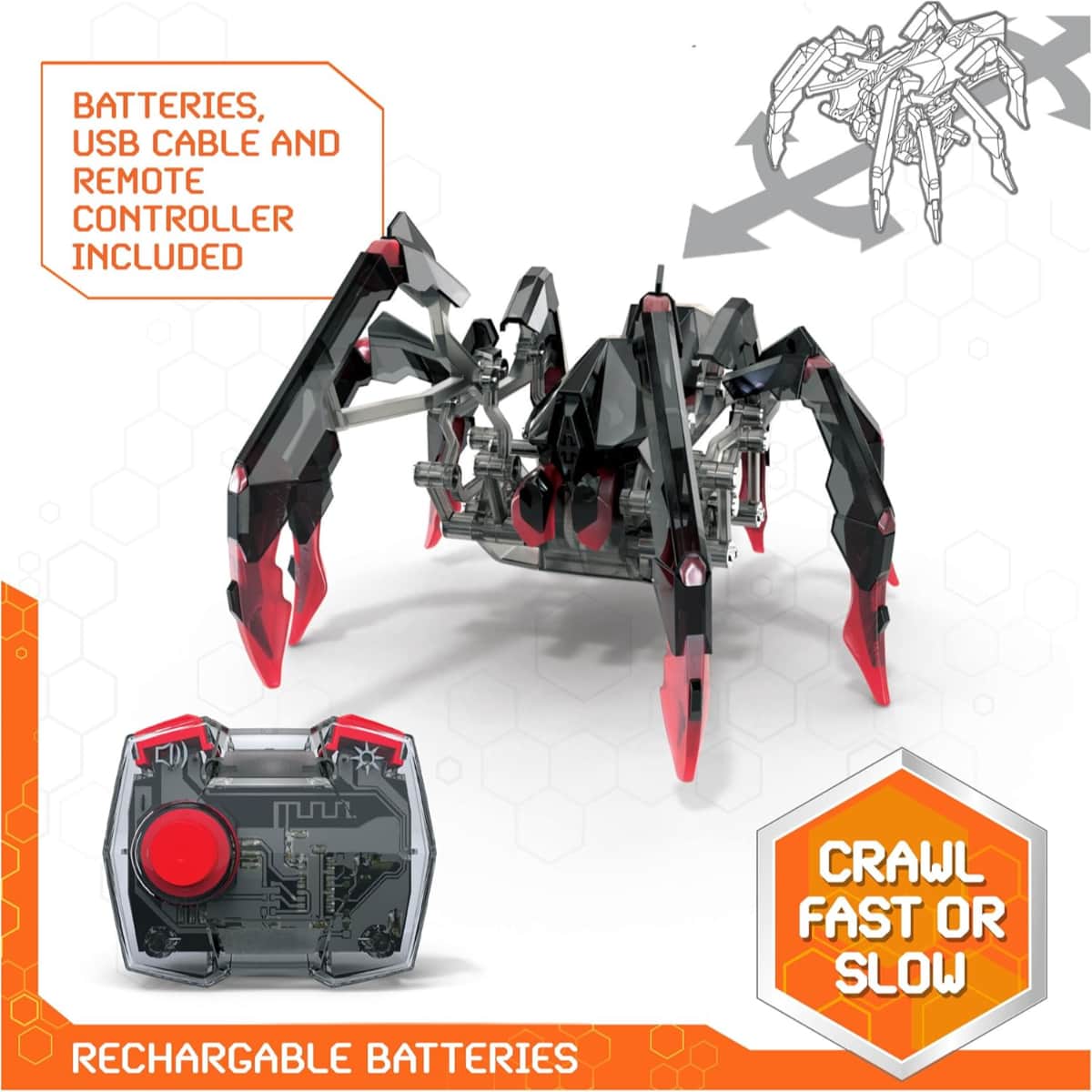 Hex Bots Remote Control Black Widow Robotic Toys Unisex, 5-7 Years