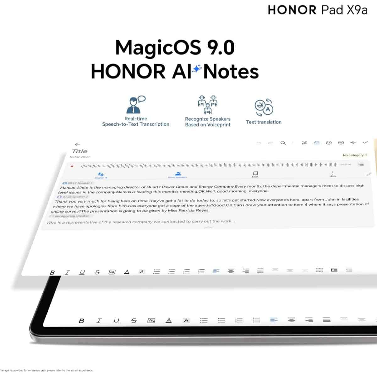 جهاز HONOR Pad X9a اللوحي بنظام Android مزود بتقنية Wi-Fi