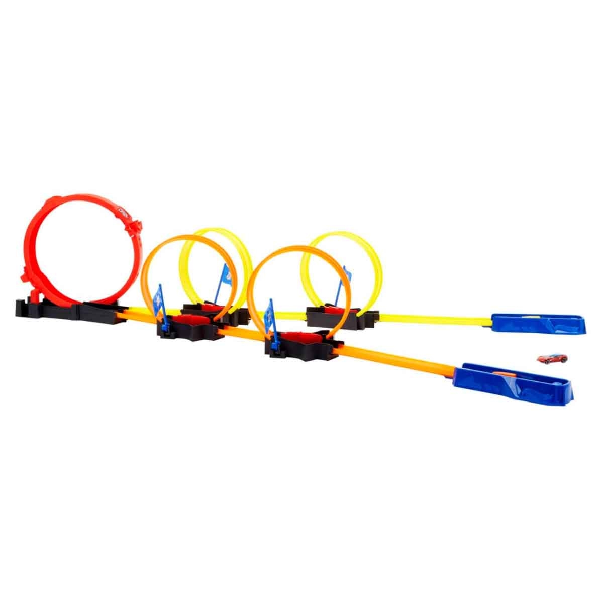 Hot Wheels Assorted Basic Car & Action Multi Loop Race-Off Track Set Bundle Unisex, 5-7 Years