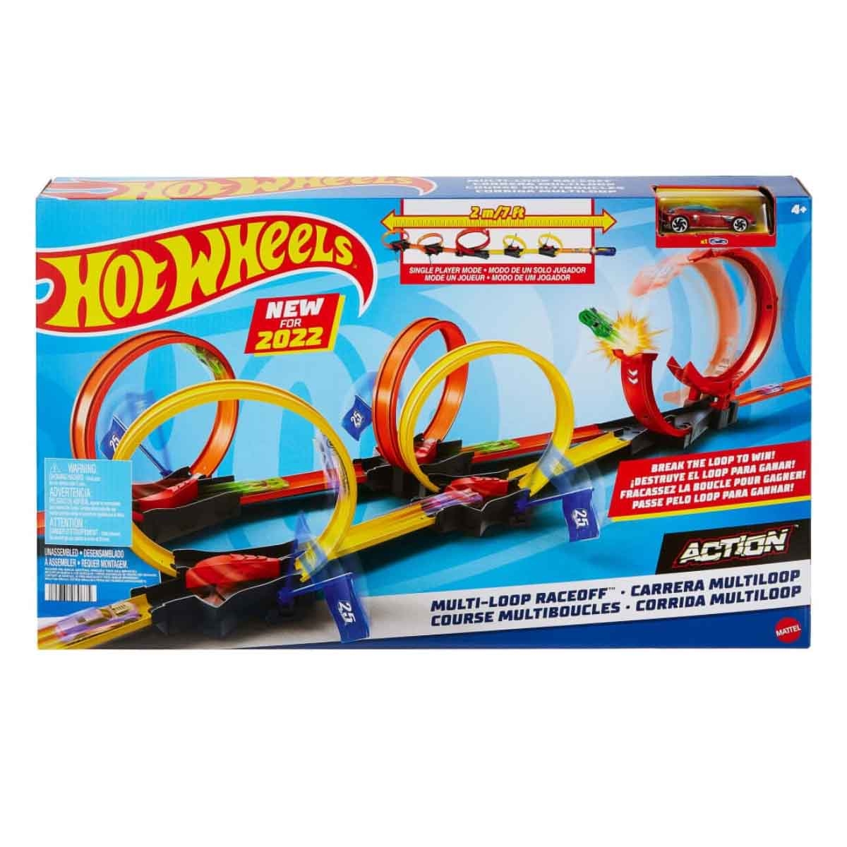 Hot Wheels Assorted Basic Car & Action Multi Loop Race-Off Track Set Bundle Unisex, 5-7 Years
