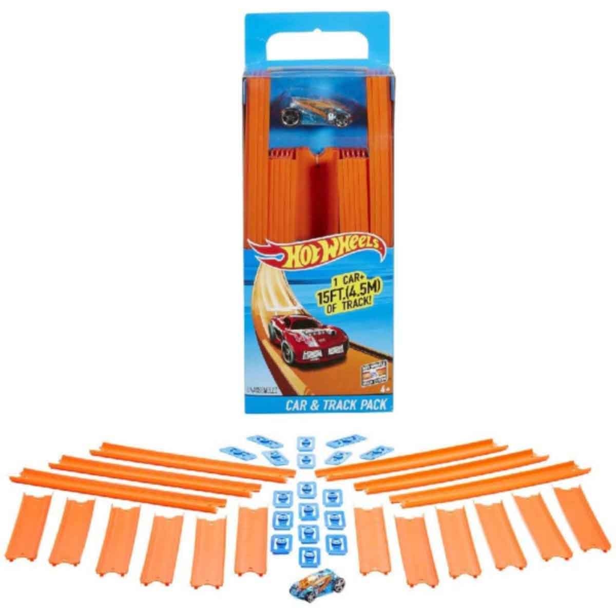 Hot Wheels Track Builder Playset & Assorted Monster Truck Bundle Unisex, 3-4 Years