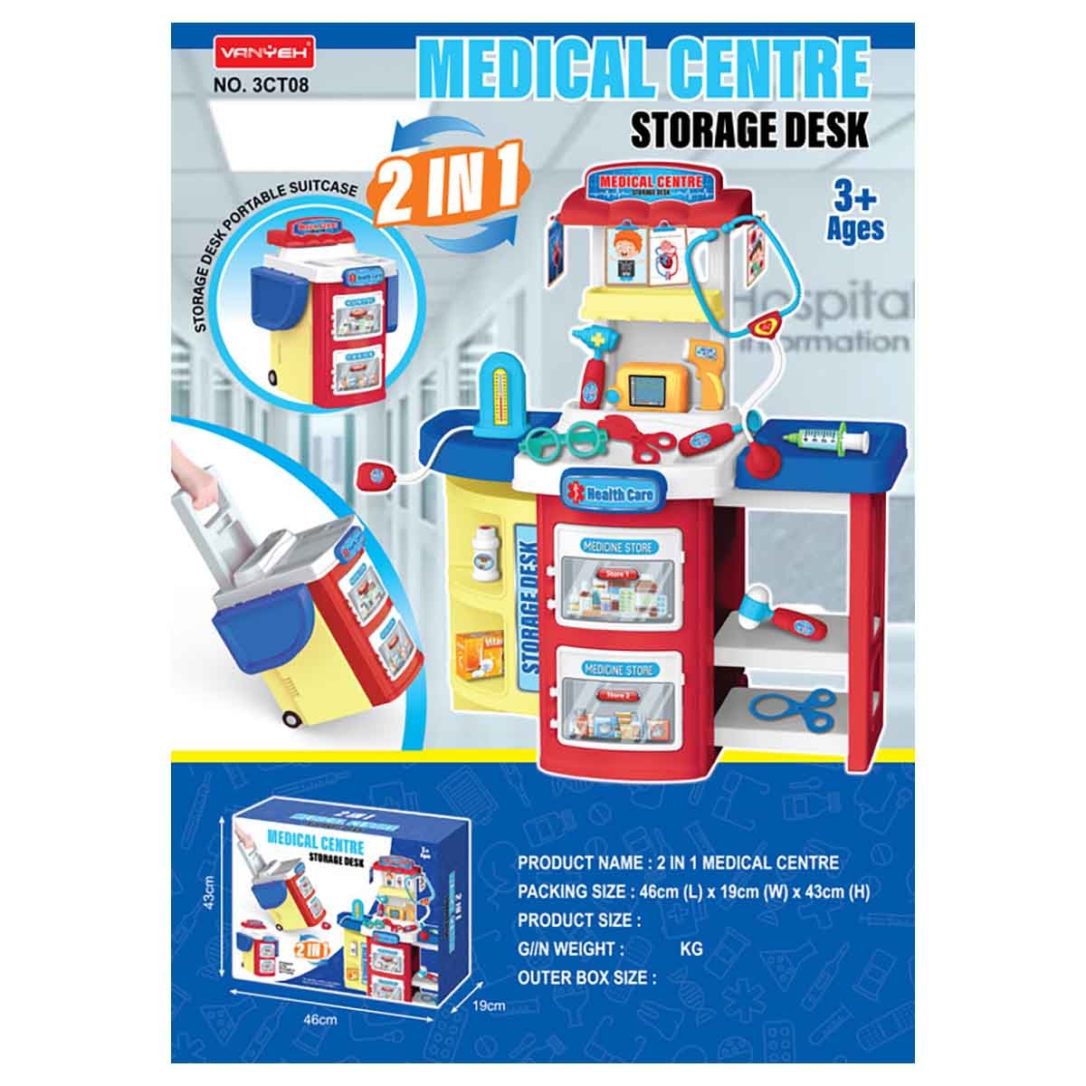 Huada Toys 2-in-1 Medical Centre Storage Desk Doctor Set Unisex, 3-4 Years