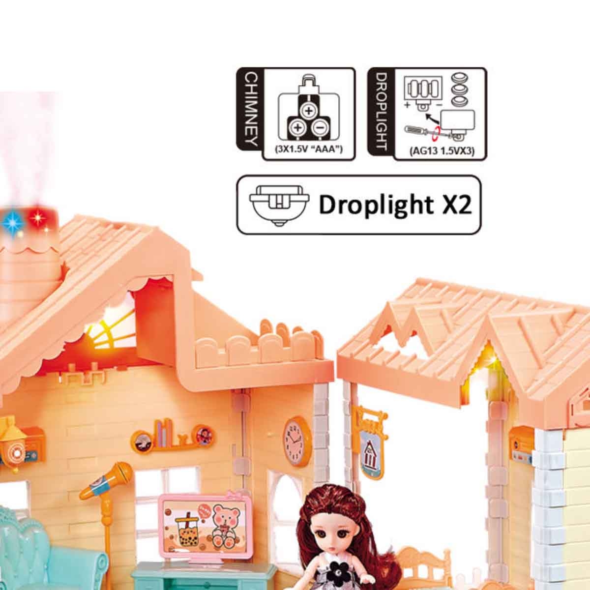 Huada Toys HDT668-34A Villa & Doll Playset with Light & Mist Spray Unisex, 3-4 Years