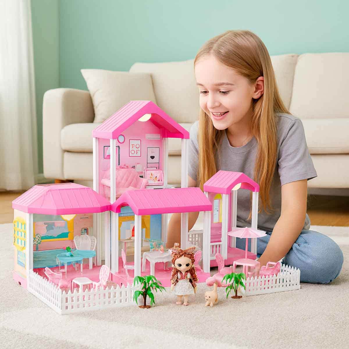 Huada Toys Villa & Doll Playset with Light & Accessories Unisex, 3-4 Years