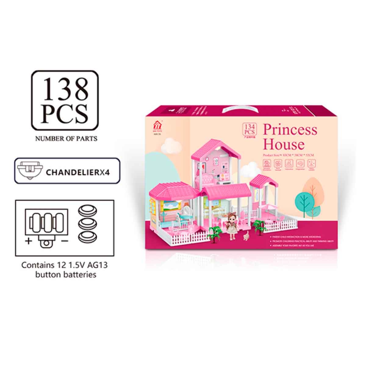 هوايدا تويز مجموعة فيلا ودمية مع إضاءة وإكسسوارات، للجنسين، 3-4 سنوات