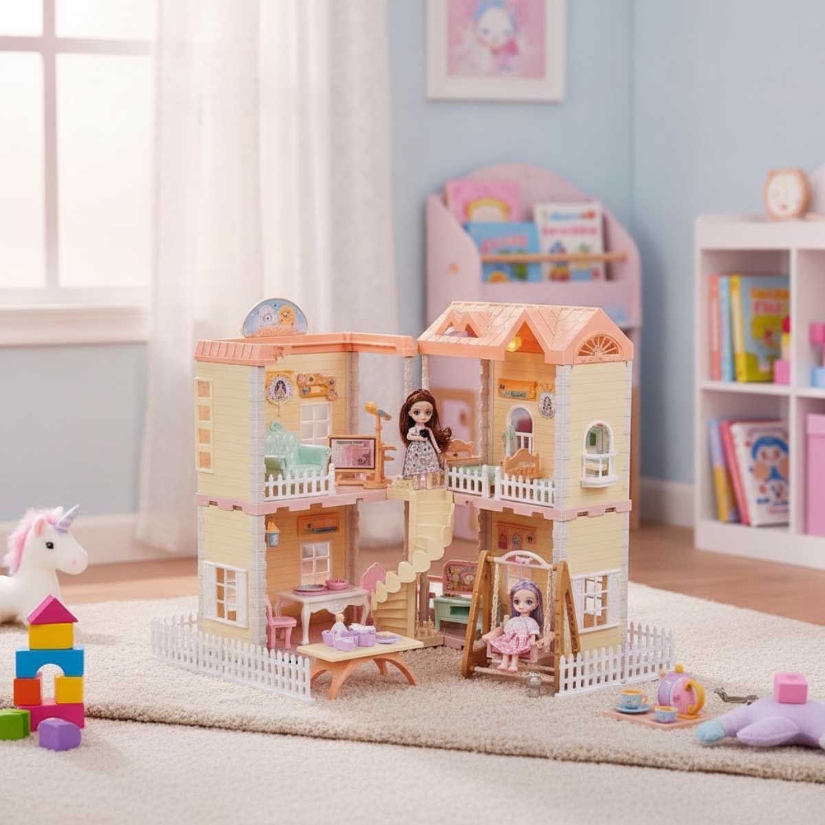 Huada Toys Villa & Doll with Lights Playset Girls, 3-4 Years