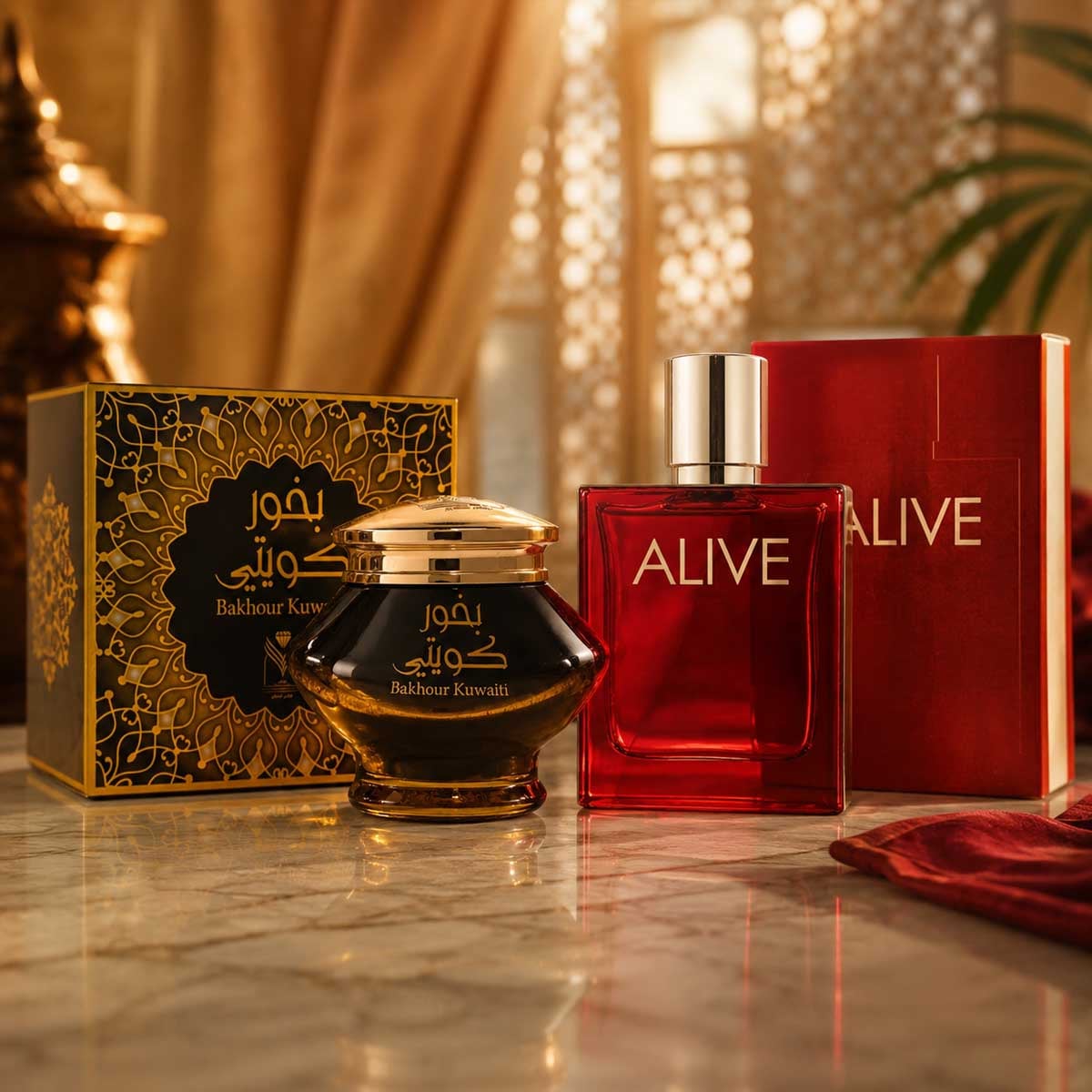 Hugo Boss Alive Parfum for Women & Almas Kuwaiti Bakhour Incense Bundle