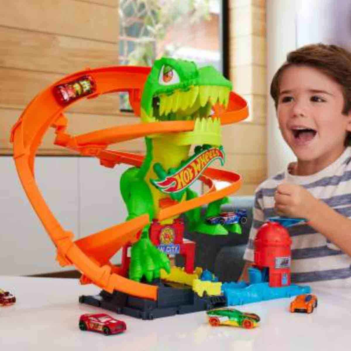 Hot Wheels City T-Rex Vs Fire Station Playset Unisex, 3-4 Years