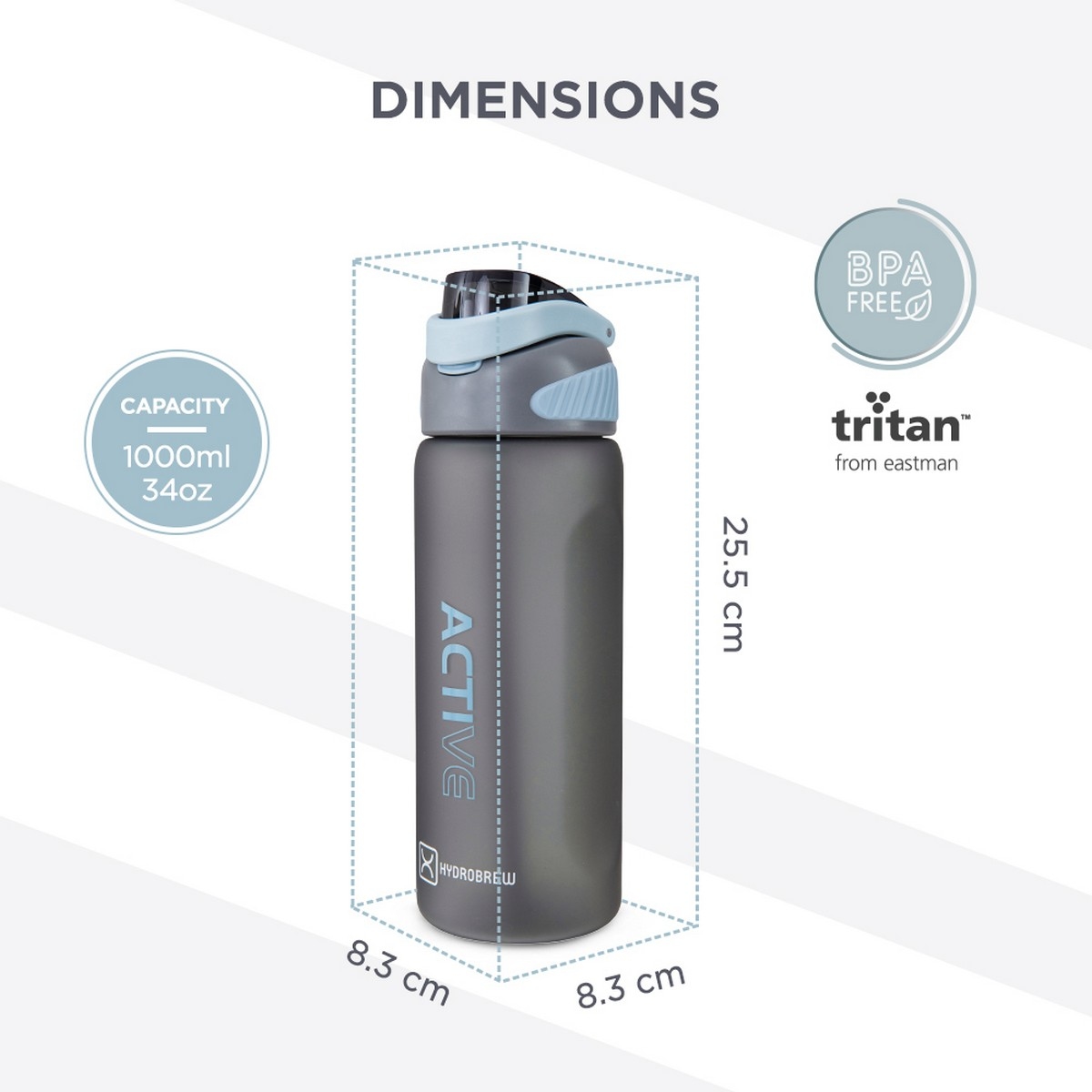 Hydrobrew 1000ml Graphite Sip Switch Tritan Water Bottle