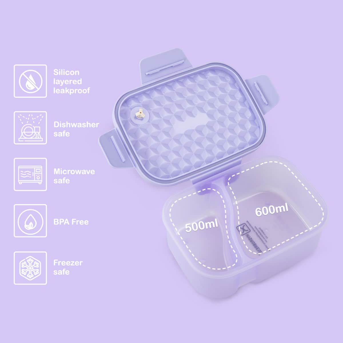 Hydrobrew 1100ml Lavender Diamond Smart Serve Bento Lunch Box