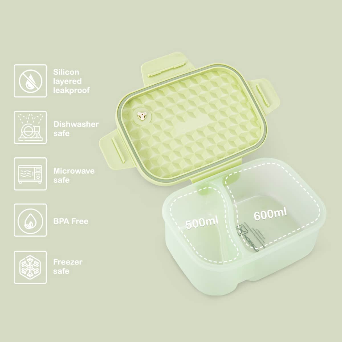 Hydrobrew 1100ml Sage Diamond Smart Serve Bento Lunch Box