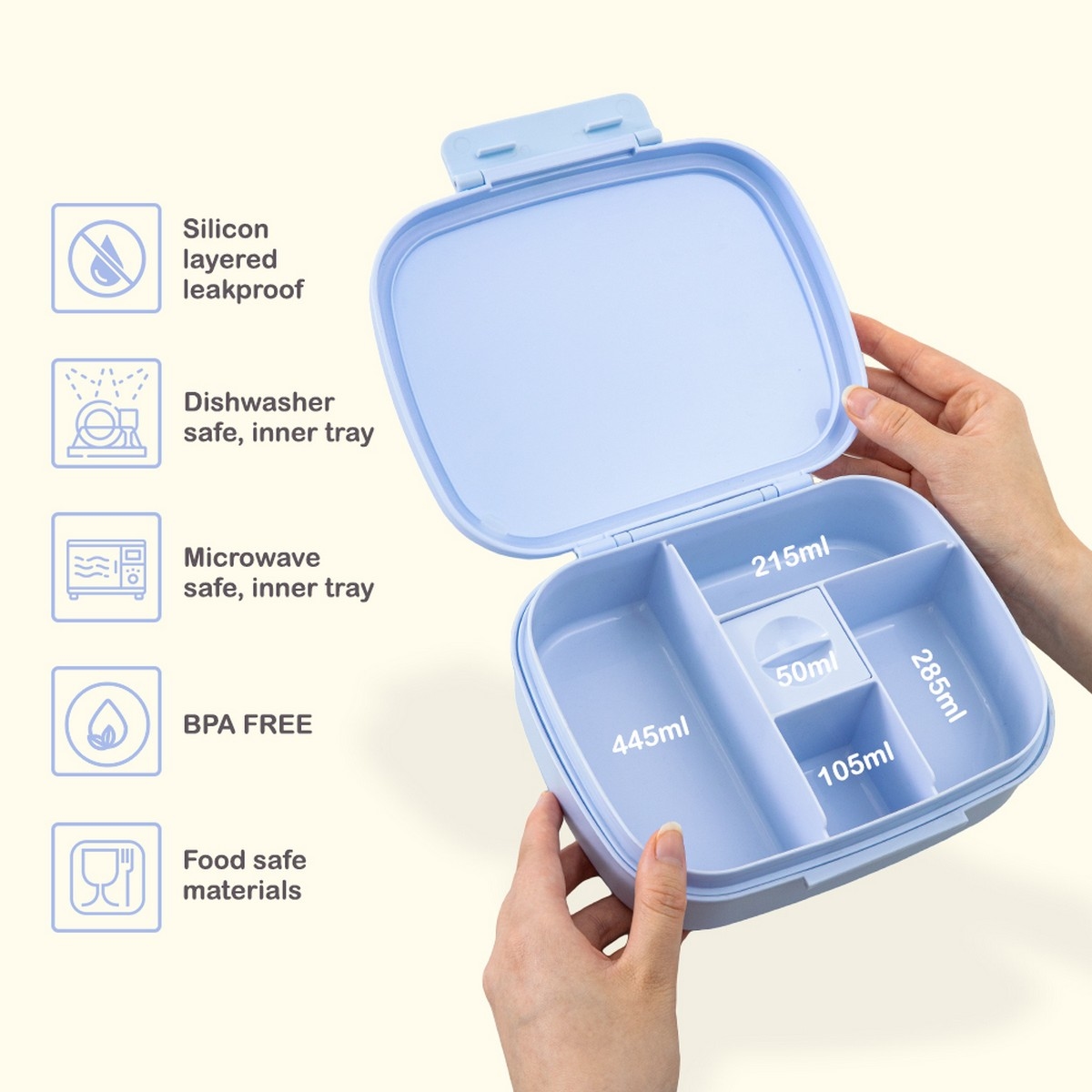 Hydrobrew 1100ml Smart Serve 5-Compartment Bento Lunch Box