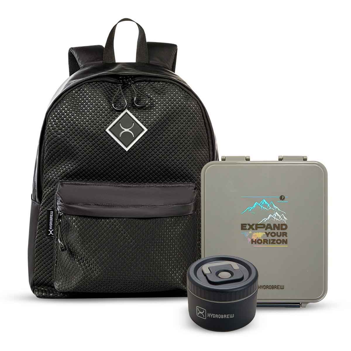 HYDROBREW 17" Black Backpack with Bento Lunch Box