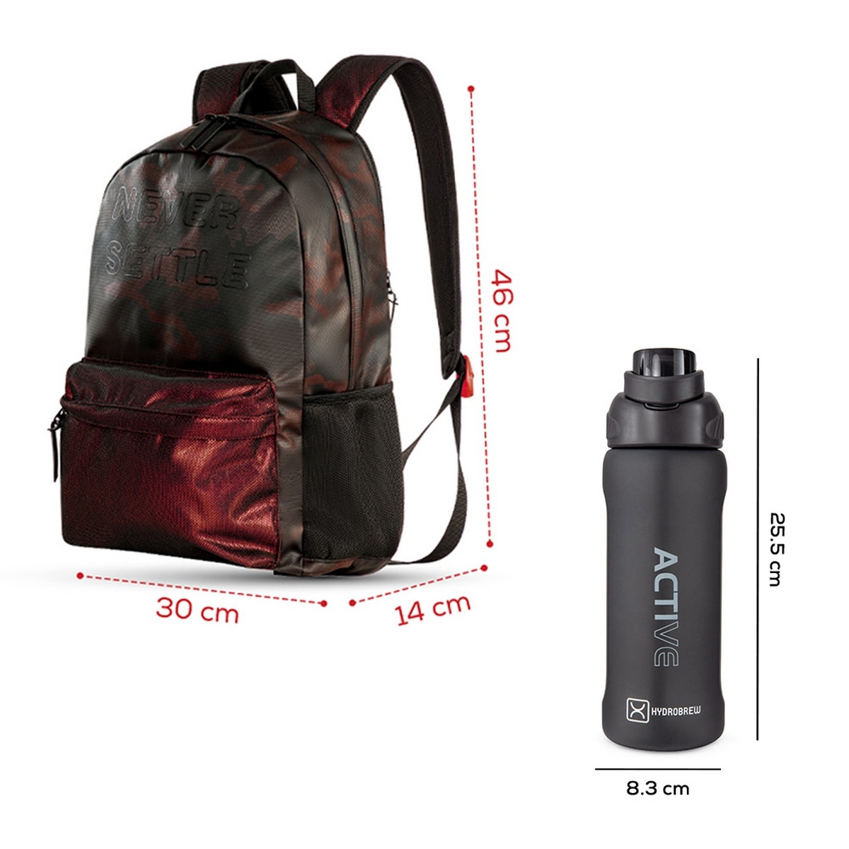 Hydrobrew 18" Brown Backpack with 1000ml Sip Switch Tritan Water Bottle