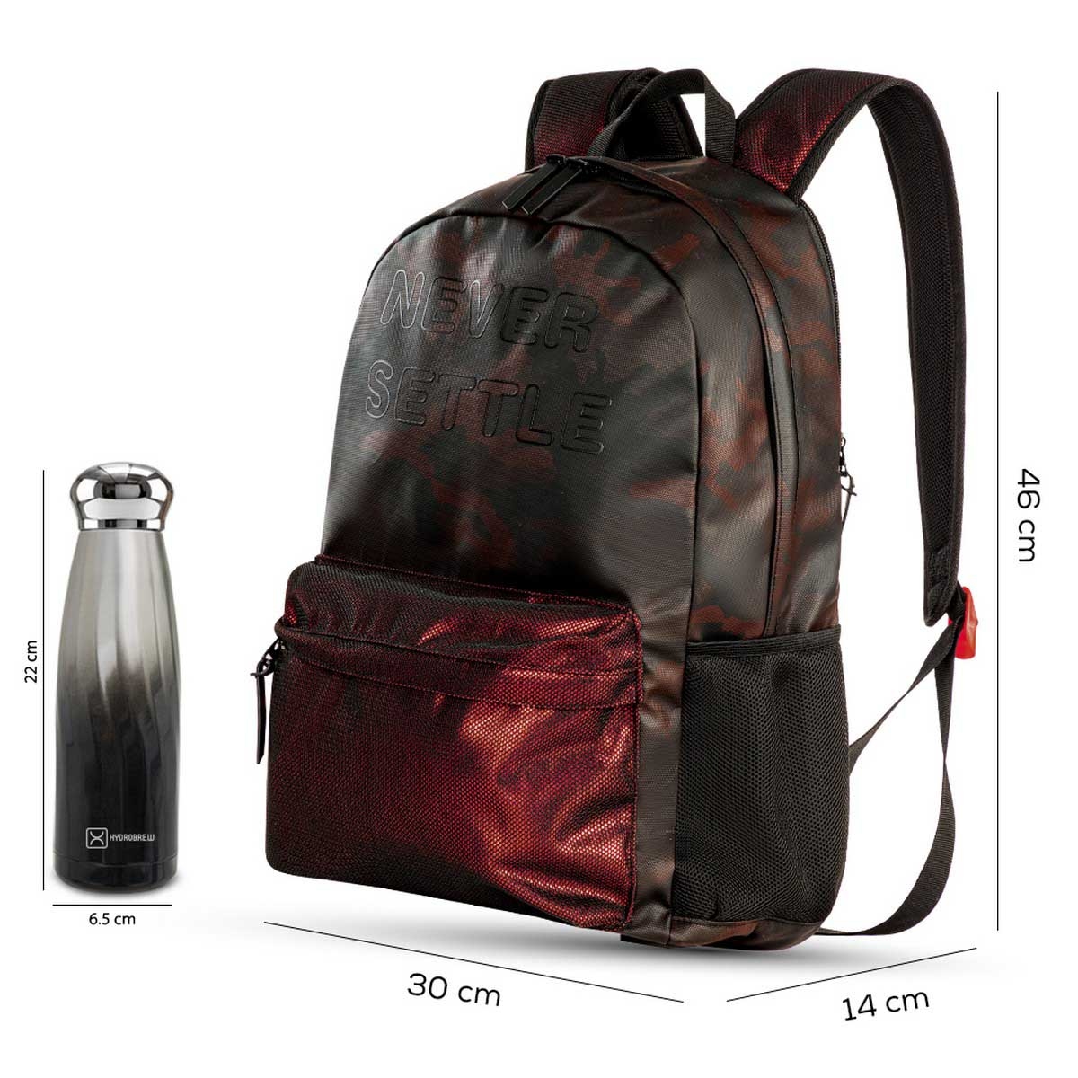 Hydrobrew 18" Brown & Graphite Glow Backpack with Double Wall Stainless Steel Water Bottle