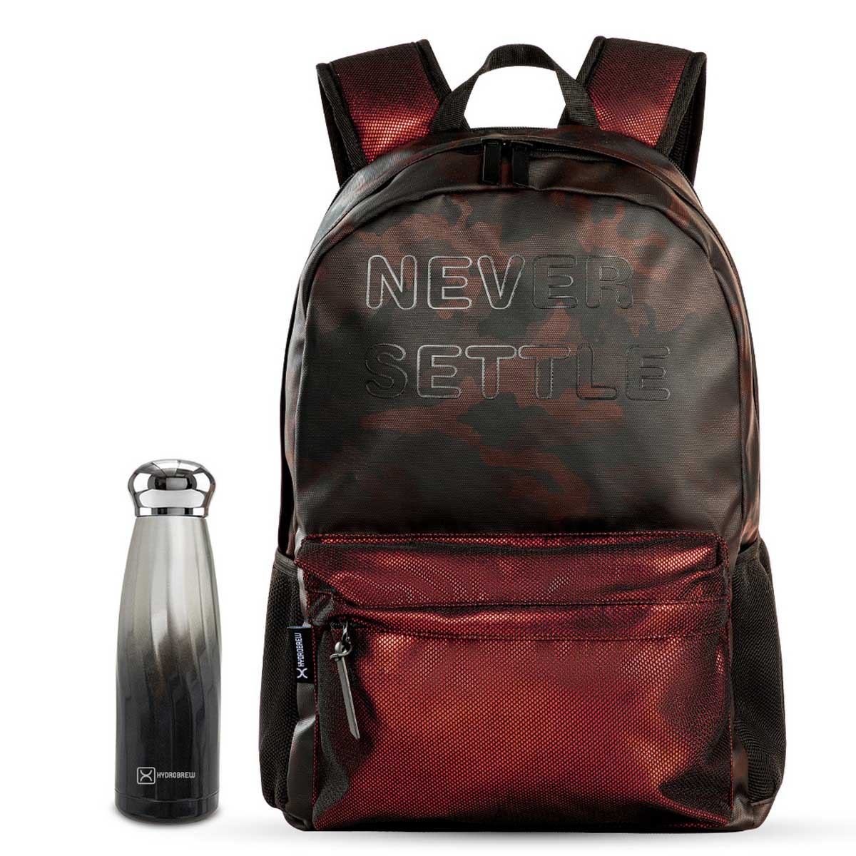 Hydrobrew 18" Brown & Graphite Glow Backpack with Double Wall Stainless Steel Water Bottle