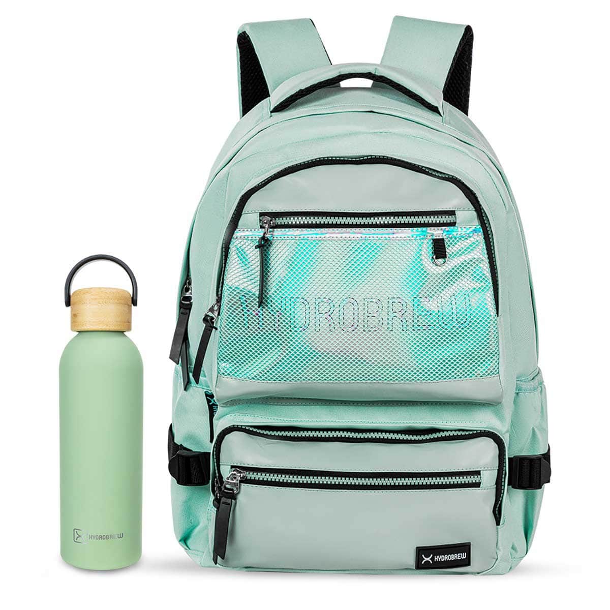Hydrobrew 18" Green Backpack with Double Wall Stainless Steel Water Bottle