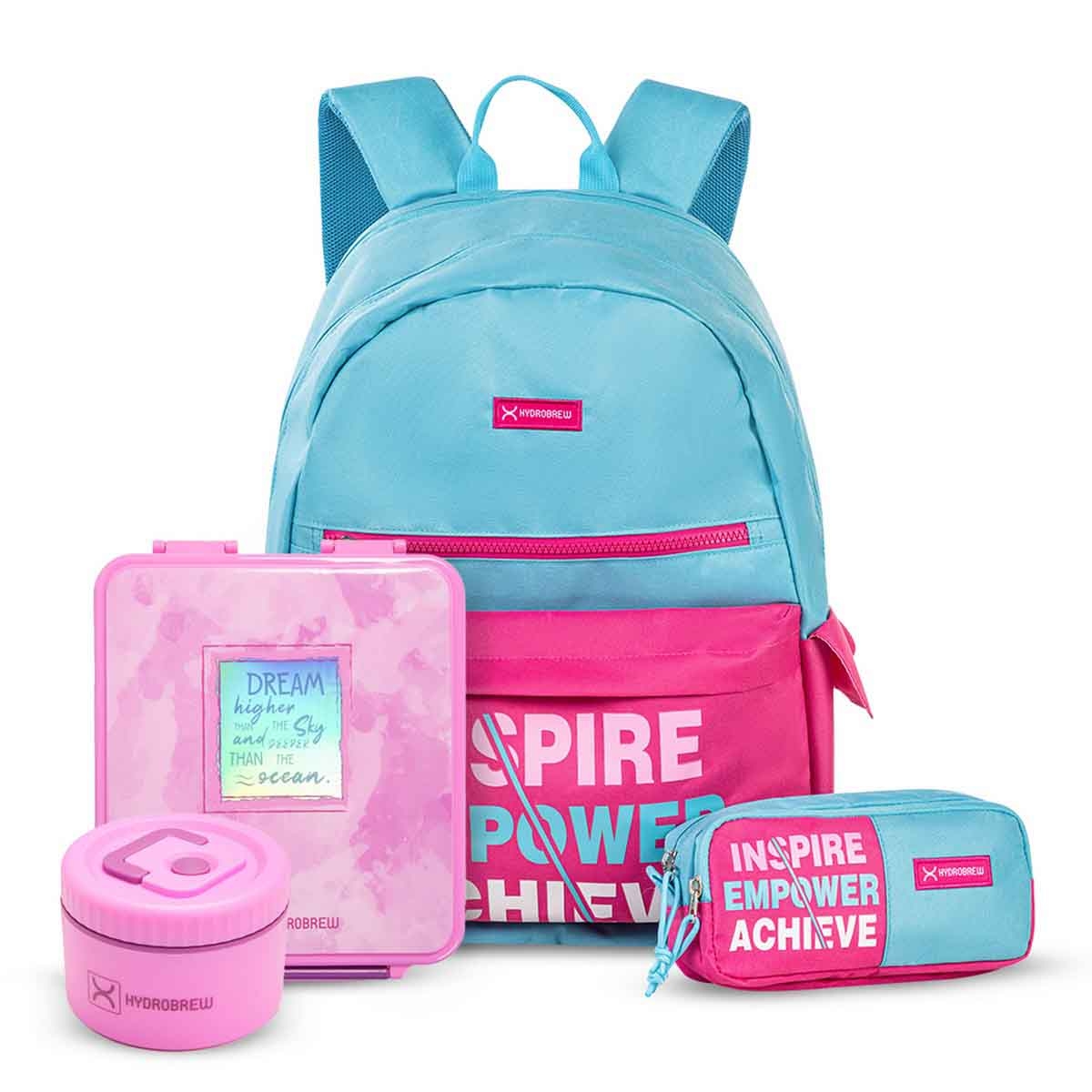 HYDROBREW 18" Pink Backpack with Bento Lunch Box