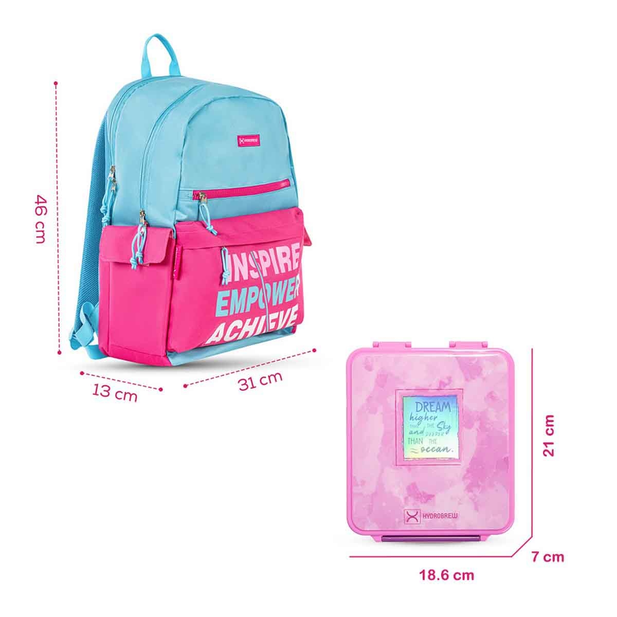 HYDROBREW 18" Pink Backpack with Bento Lunch Box