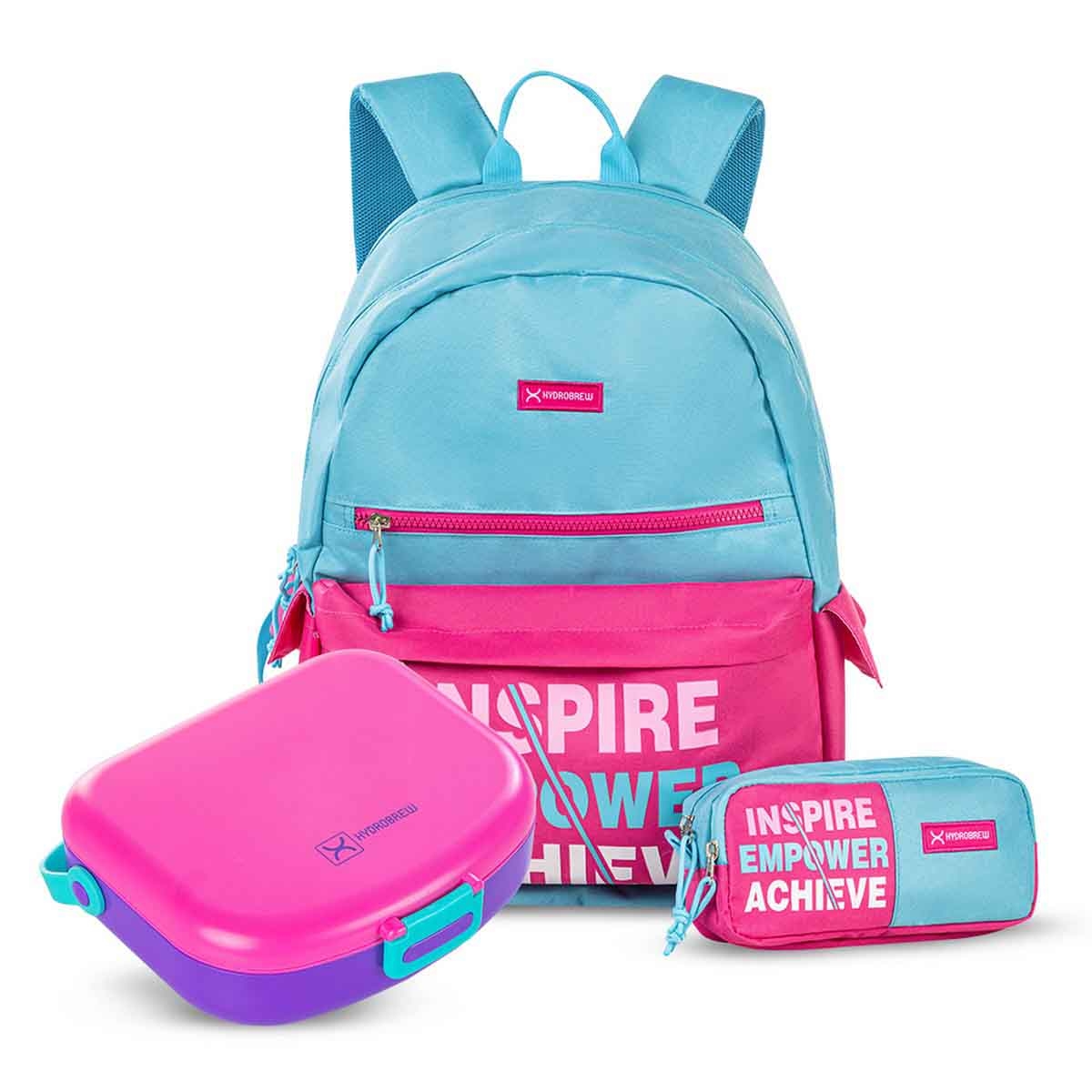 HYDROBREW 18" Pink/Purple Backpack with Bento Lunch Box