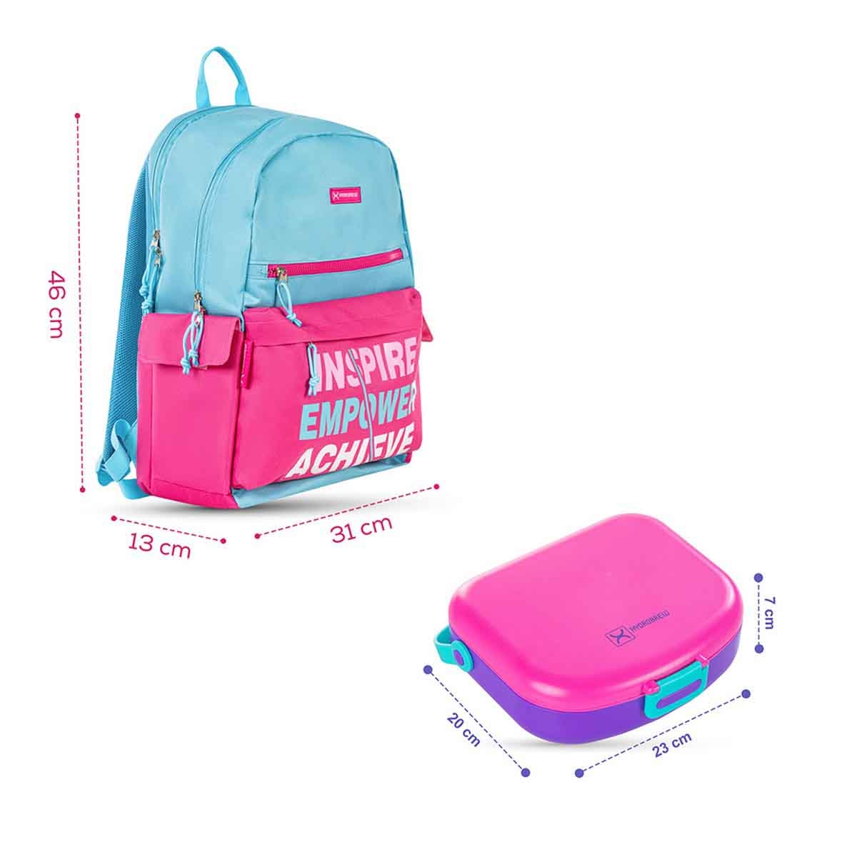 HYDROBREW 18" Pink/Purple Backpack with Bento Lunch Box