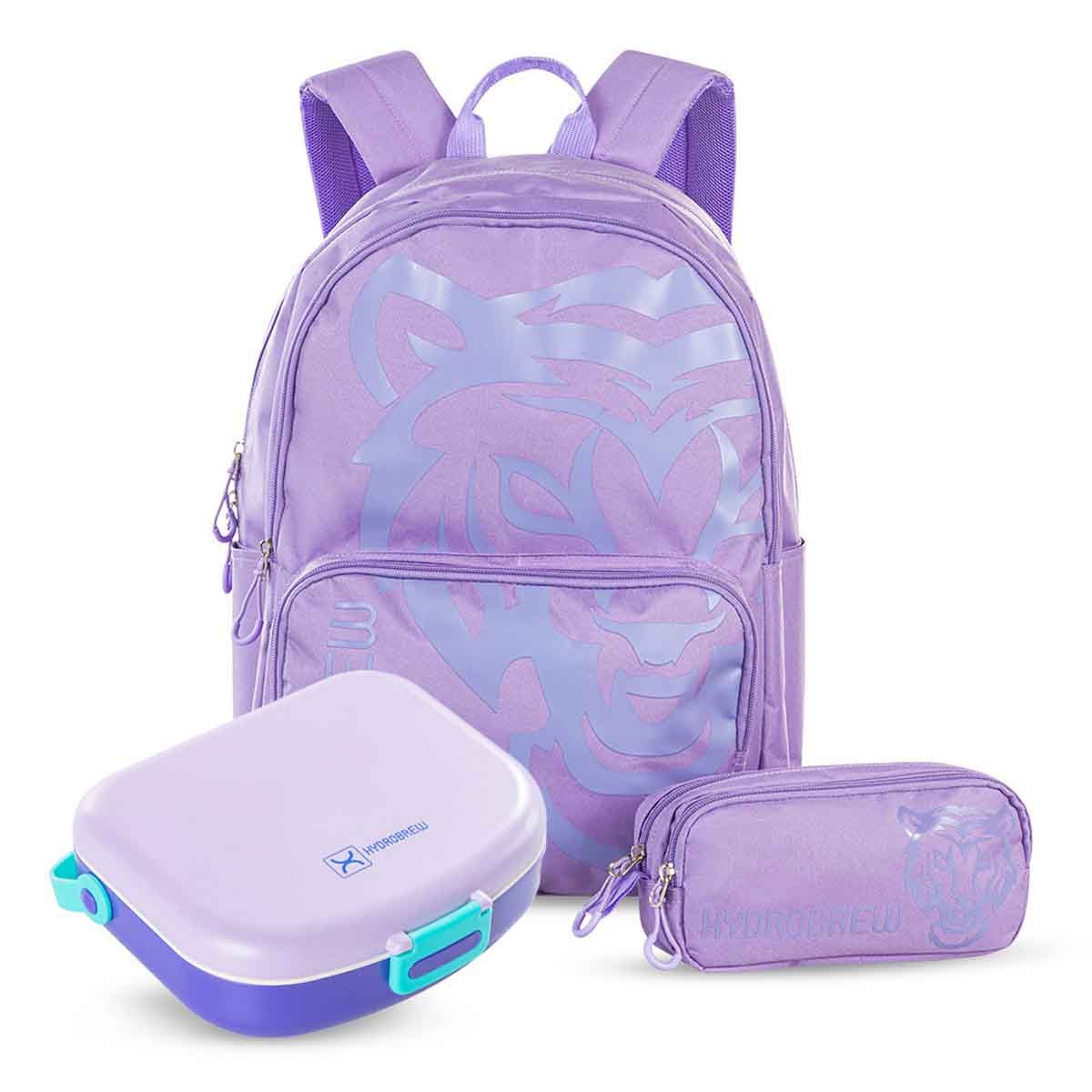 HYDROBREW 18" Purple Backpack with Bento Lunch Box