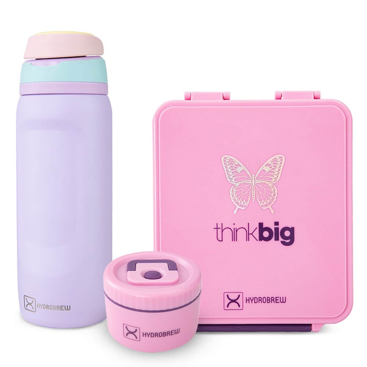 Hydrobrew 1.74L ThinkBig Pink Bento Lunch Box & Steel Food Jar with 1000ml Sip Switch Water Bottle