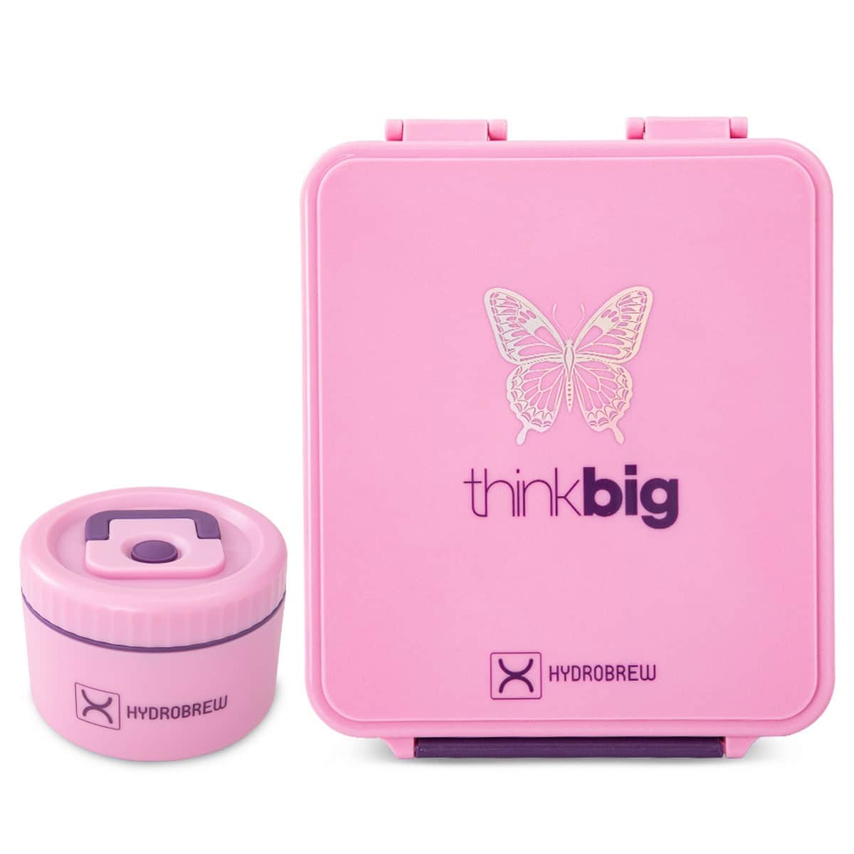 Hydrobrew 1.74L ThinkBig Pink Bento Lunch Box & Steel Food Jar with 1000ml Sip Switch Water Bottle